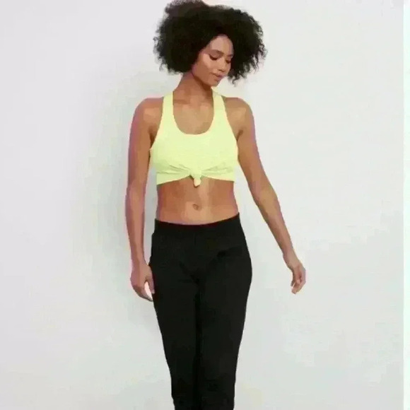 BCBGMaxAzria Neon Yellow Tie Front “Ballerina” Top With Sports Bra Medium EUC! - Picture 4 of 11